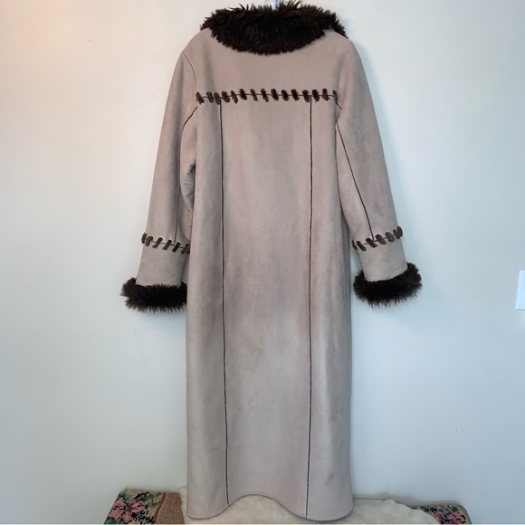Vintage Penny Lane Coat Novelti 90s Y2K Beige Faux Fur Faux Suede Full Length S - Picture 2 of 9